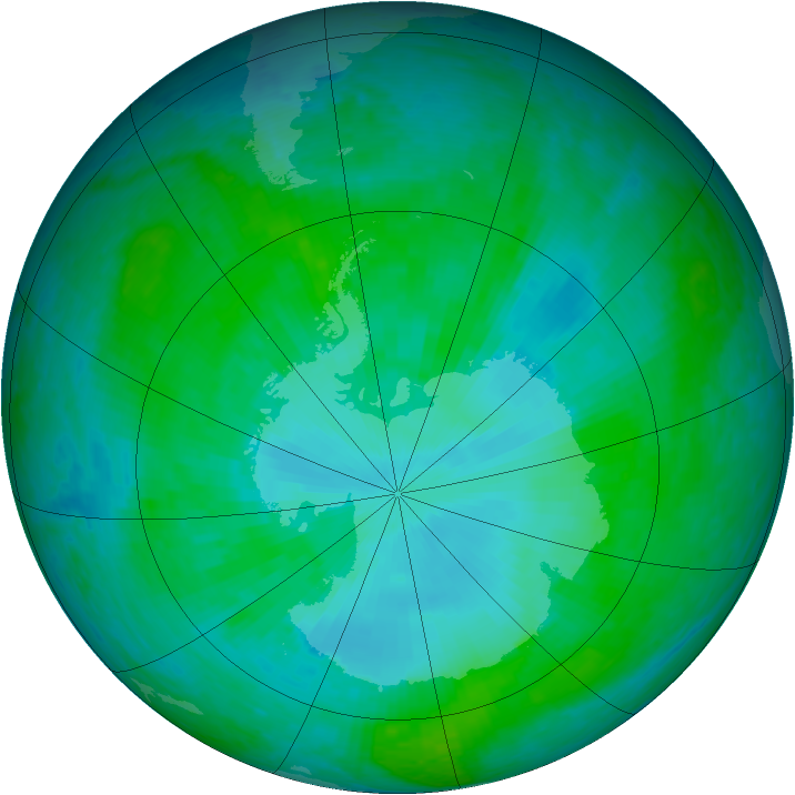 Antarctic ozone map for 10 January 2002